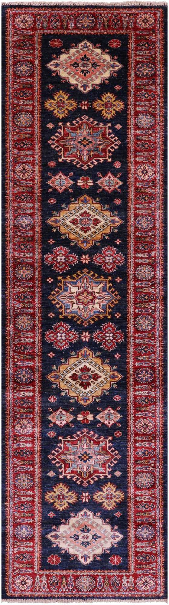 Blue Super Kazak Hand Knotted Wool Runner Rug - 2' 9" X 9' 11" - Golden Nile
