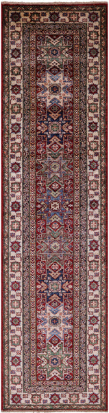 Red Super Kazak Hand Knotted Wool Runner Rug - 2' 7" X 10' 2" - Golden Nile