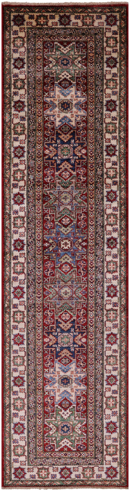 Red Super Kazak Hand Knotted Wool Runner Rug - 2' 7" X 10' 2" - Golden Nile