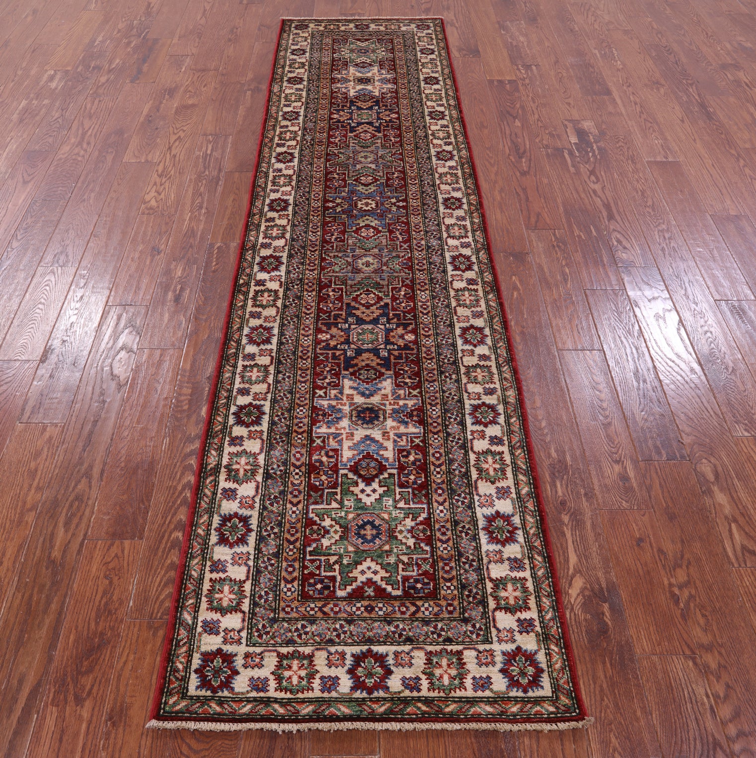 Red Super Kazak Hand Knotted Wool Runner Rug - 2' 7" X 10' 2" - Golden Nile
