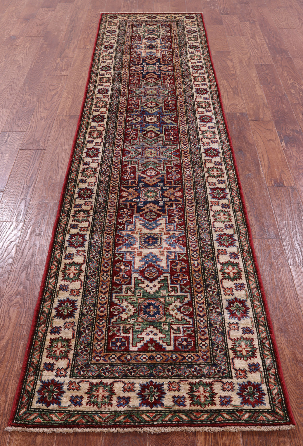 Red Super Kazak Hand Knotted Wool Runner Rug - 2' 7" X 10' 2" - Golden Nile