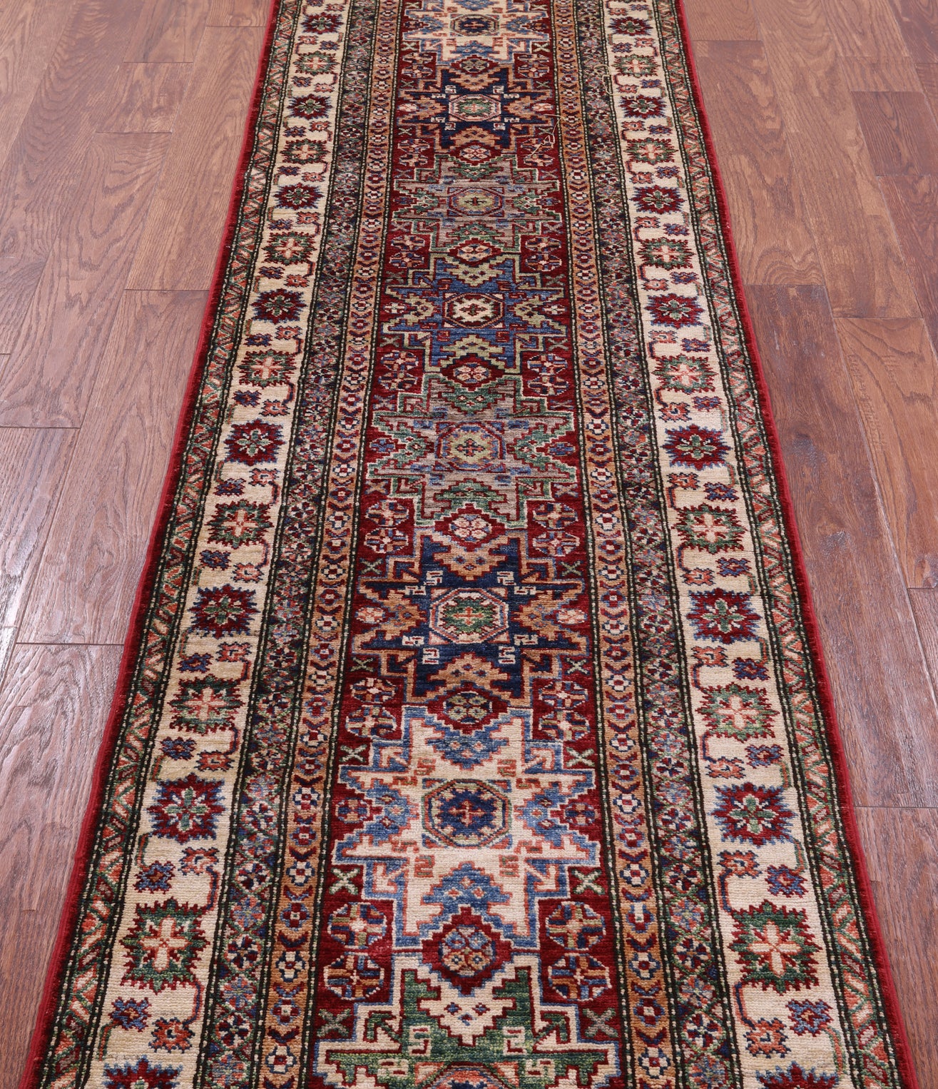 Red Super Kazak Hand Knotted Wool Runner Rug - 2' 7" X 10' 2" - Golden Nile