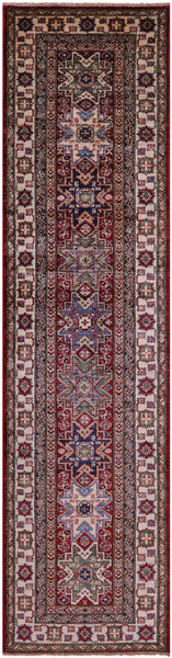 Red Super Kazak Hand Knotted Wool Runner Rug - 2' 7" X 10' 2" - Golden Nile
