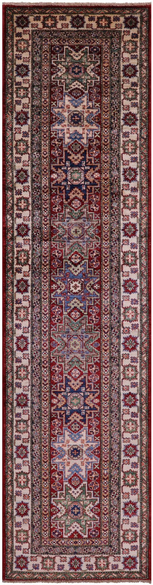 Red Super Kazak Hand Knotted Wool Runner Rug - 2' 7" X 10' 2" - Golden Nile
