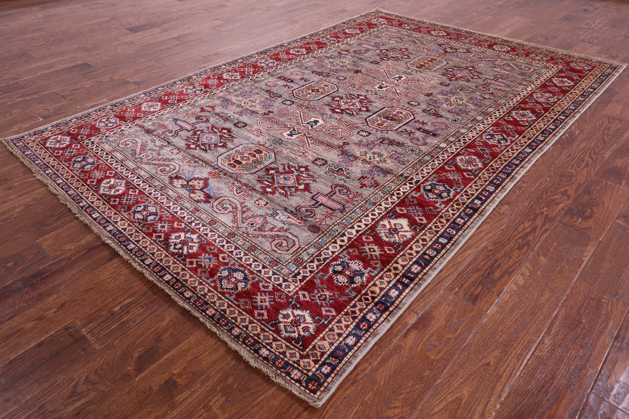 Super Kazak Hand Knotted Wool Rug - 5' 6" X 8' 3" - Golden Nile