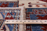 Ivory Super Kazak Hand Knotted Wool Rug - 8' 2" X 9' 11" - Golden Nile