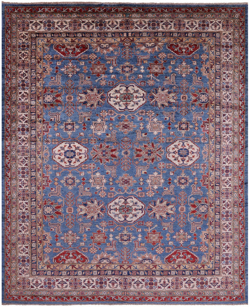 Blue Super Kazak Hand Knotted Wool Rug - 8' 2" X 10' 0" - Golden Nile