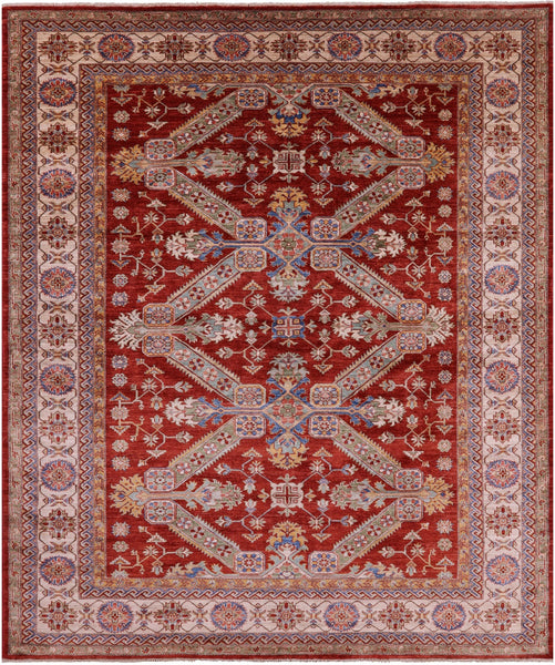Red Super Kazak Hand Knotted Wool Rug - 8' 4" X 10' 0" - Golden Nile
