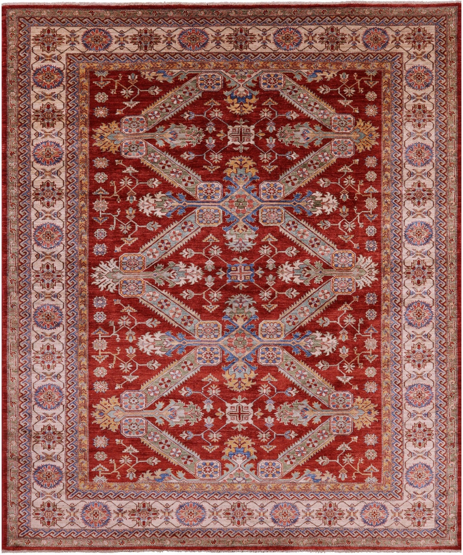 Red Super Kazak Hand Knotted Wool Rug - 8' 4" X 10' 0" - Golden Nile