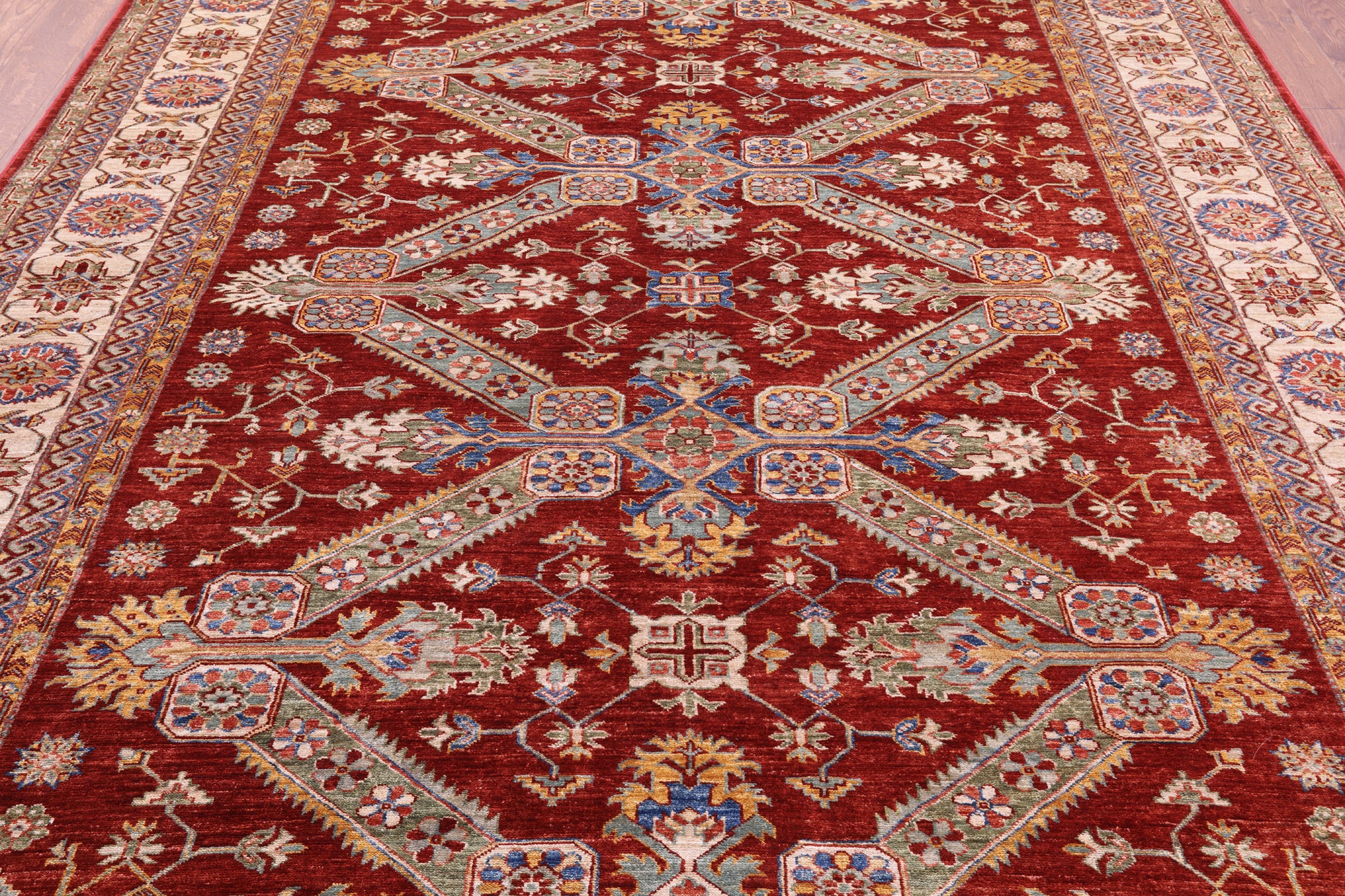 Red Super Kazak Hand Knotted Wool Rug - 8' 4" X 10' 0" - Golden Nile