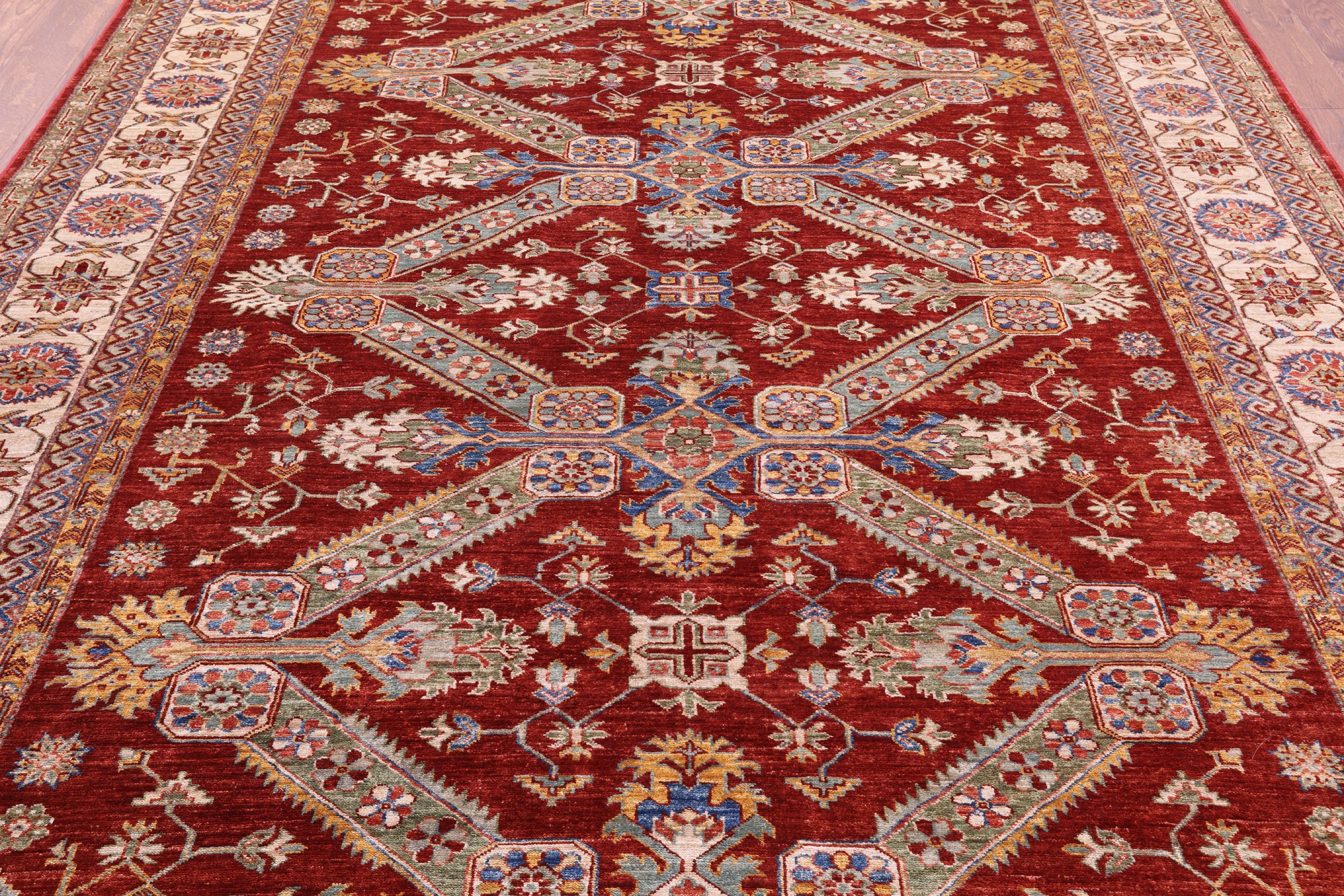 Red Super Kazak Hand Knotted Wool Rug - 8' 4" X 10' 0" - Golden Nile