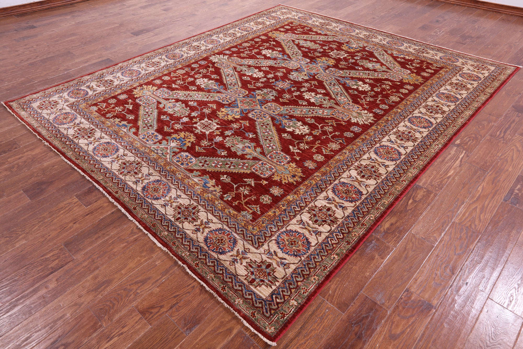 Red Super Kazak Hand Knotted Wool Rug - 8' 4" X 10' 0" - Golden Nile