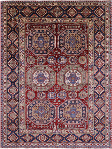Red Super Kazak Handmade Wool Rug - 8' 0" X 10' 8" - Golden Nile