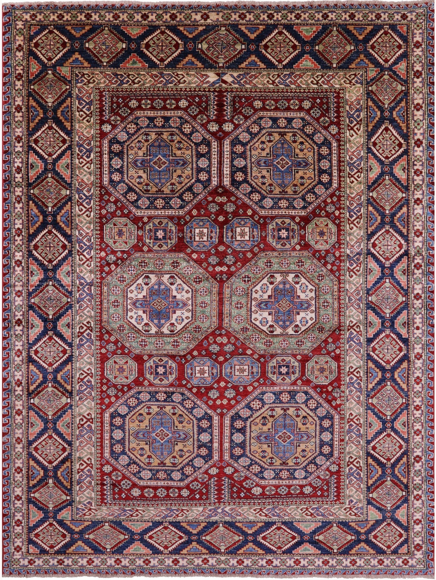 Red Super Kazak Handmade Wool Rug - 8' 0" X 10' 8" - Golden Nile
