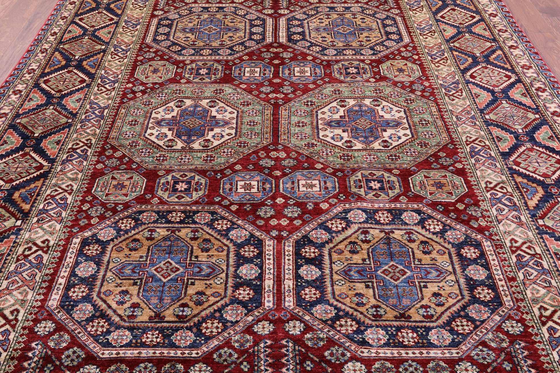 Red Super Kazak Handmade Wool Rug - 8' 0" X 10' 8" - Golden Nile