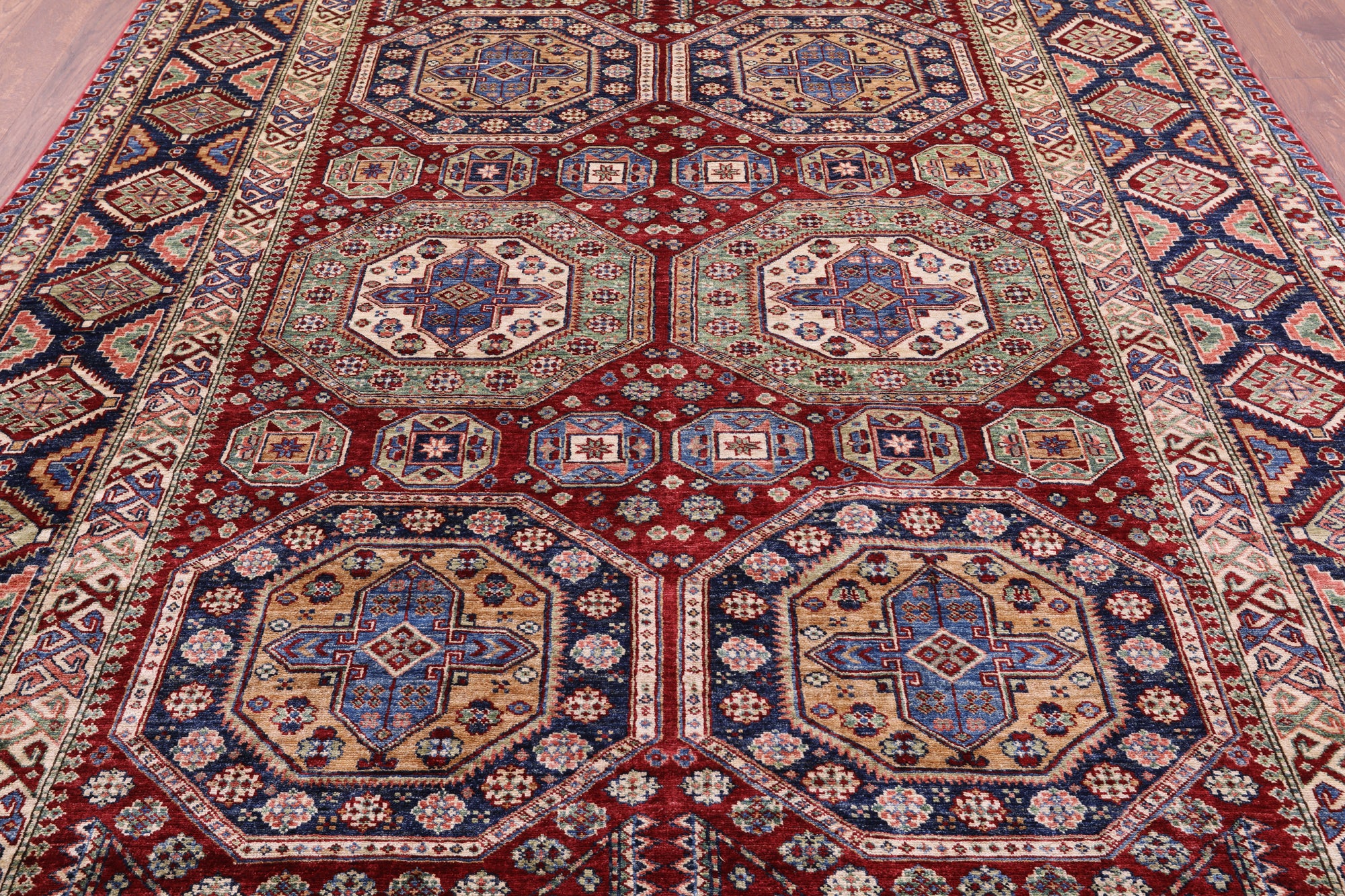 Red Super Kazak Handmade Wool Rug - 8' 0" X 10' 8" - Golden Nile