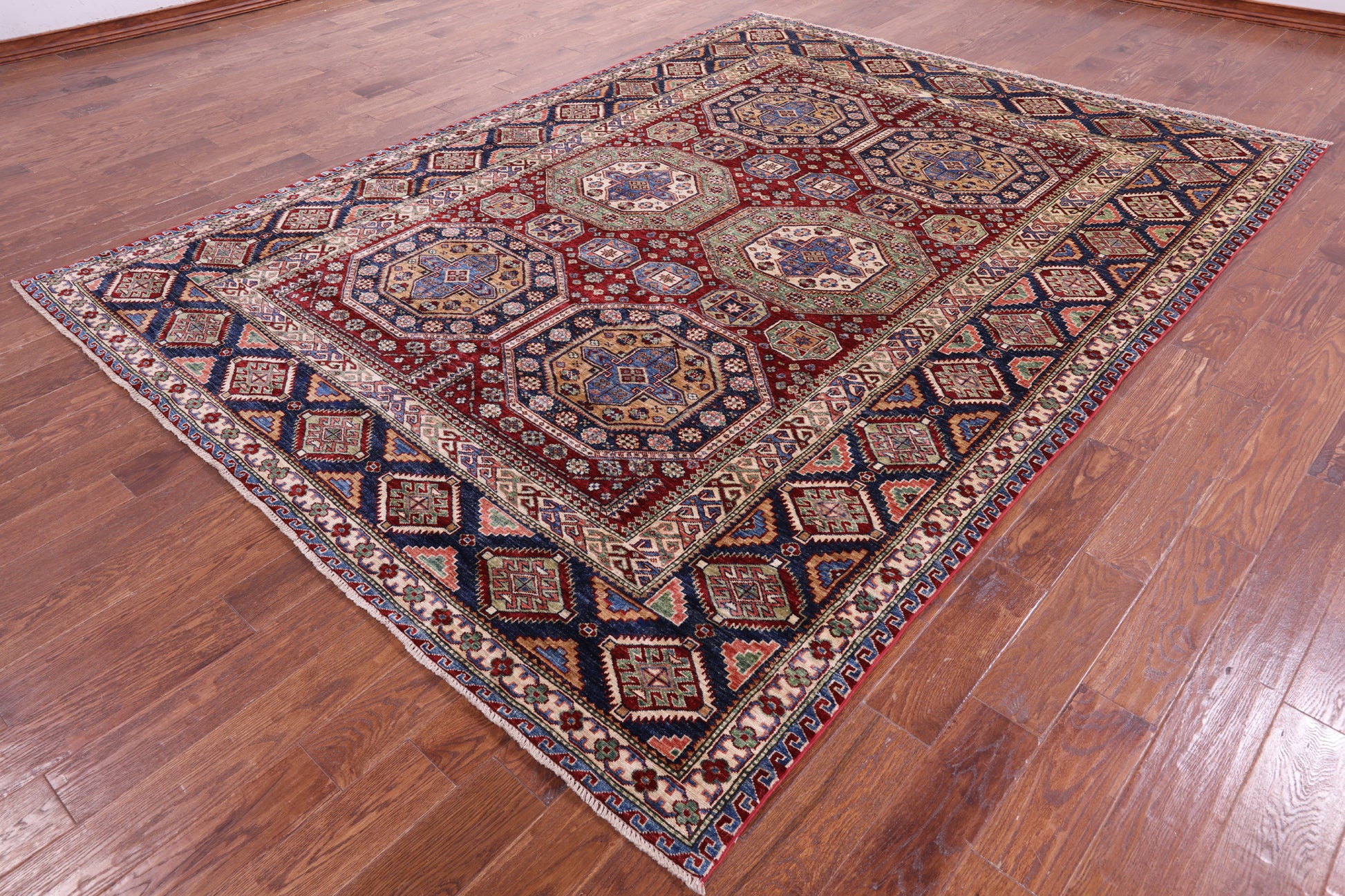 Red Super Kazak Handmade Wool Rug - 8' 0" X 10' 8" - Golden Nile