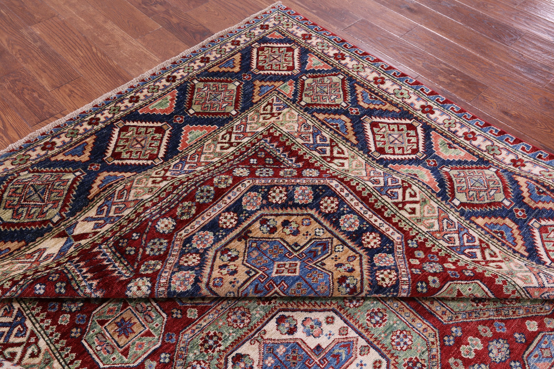 Red Super Kazak Handmade Wool Rug - 8' 0" X 10' 8" - Golden Nile