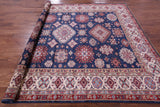 Blue Super Kazak Hand Knotted Wool Rug - 8' 2" X 9' 10" - Golden Nile