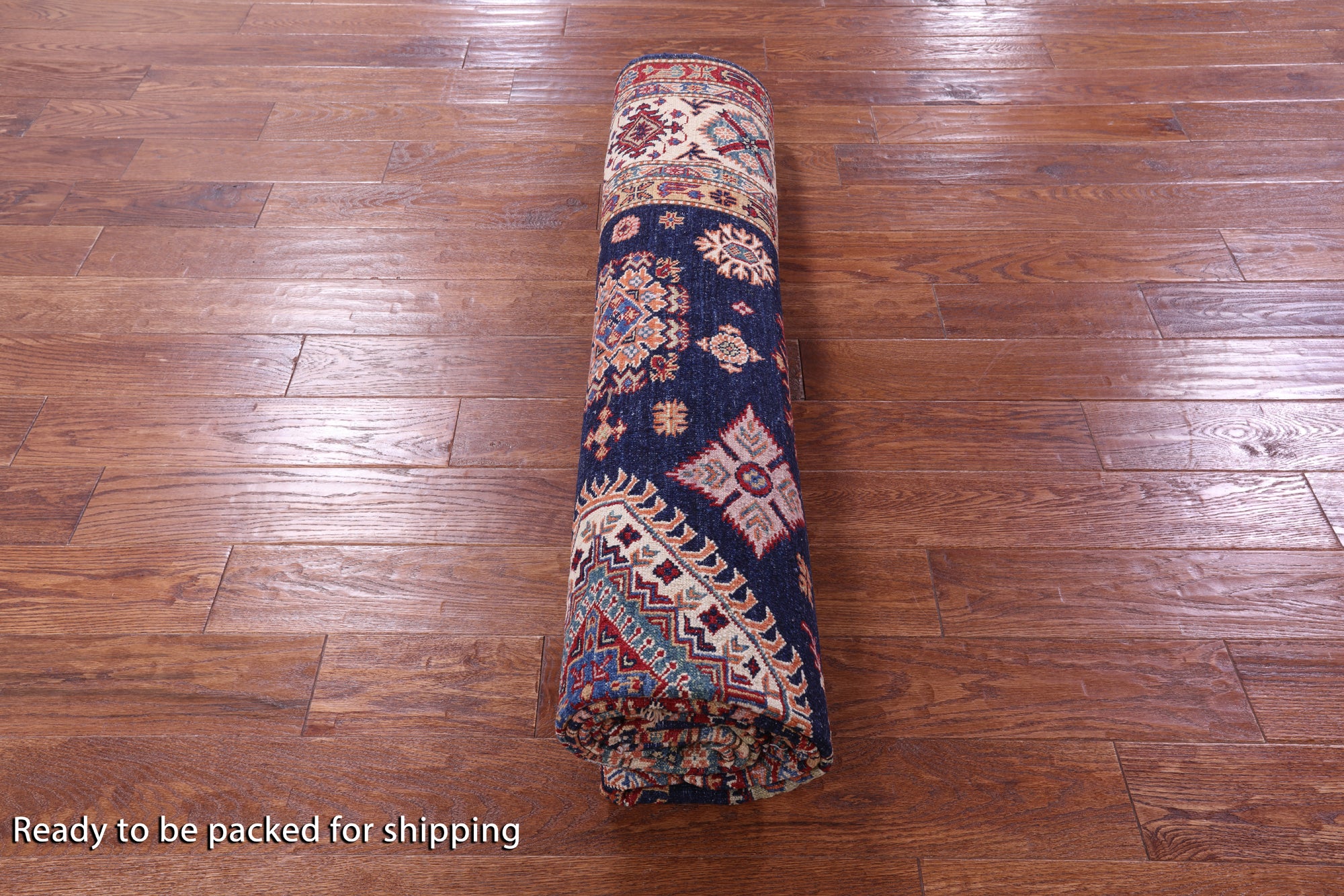 Blue Super Kazak Hand Knotted Wool Rug - 8' 2" X 9' 10" - Golden Nile