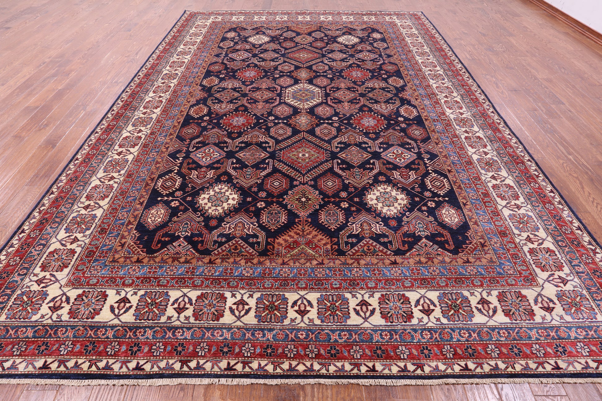 Blue Super Kazak Hand Knotted Wool Rug - 10' 0" X 13' 10" - Golden Nile