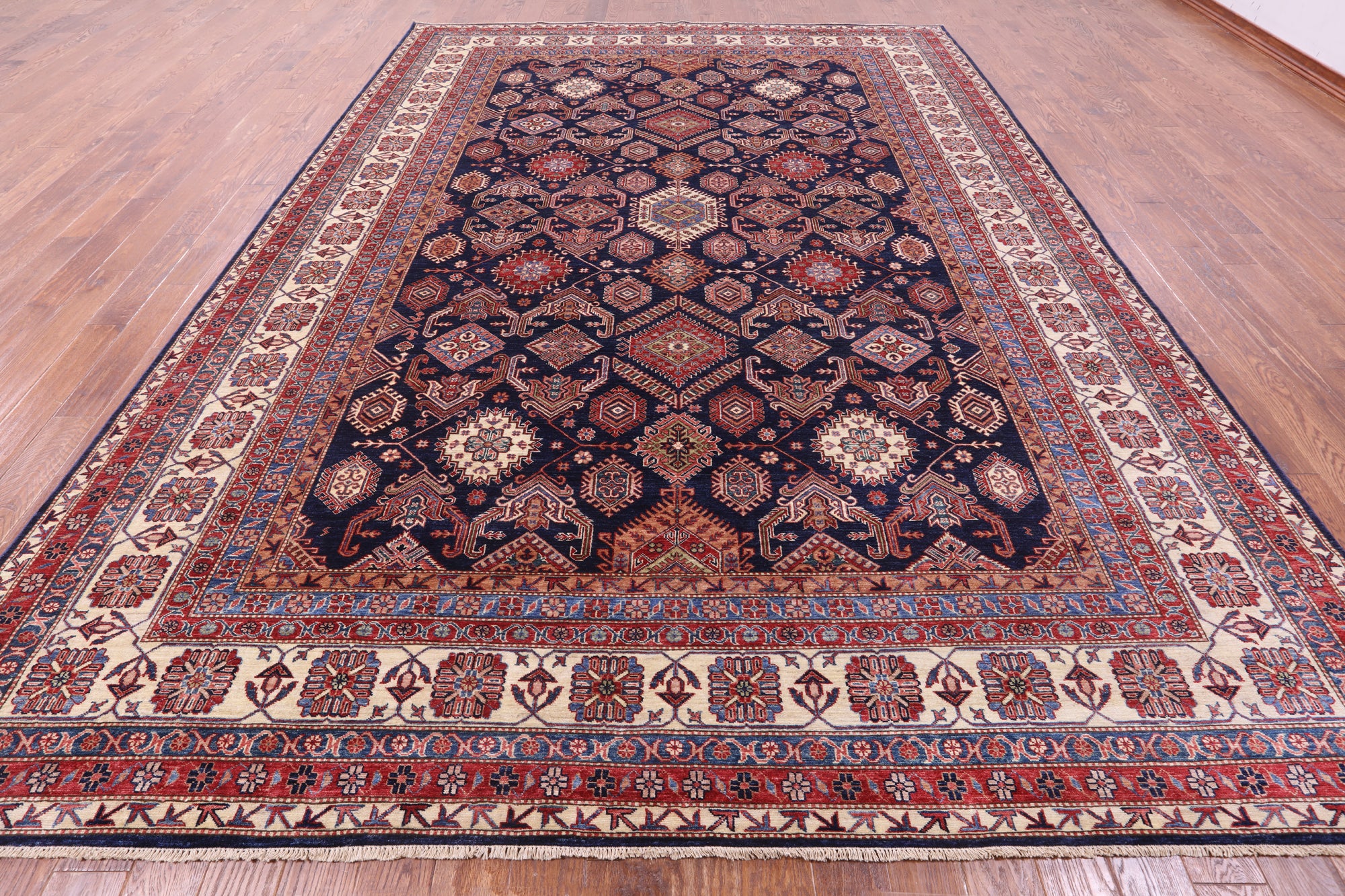 Blue Super Kazak Hand Knotted Wool Rug - 10' 0" X 13' 10" - Golden Nile