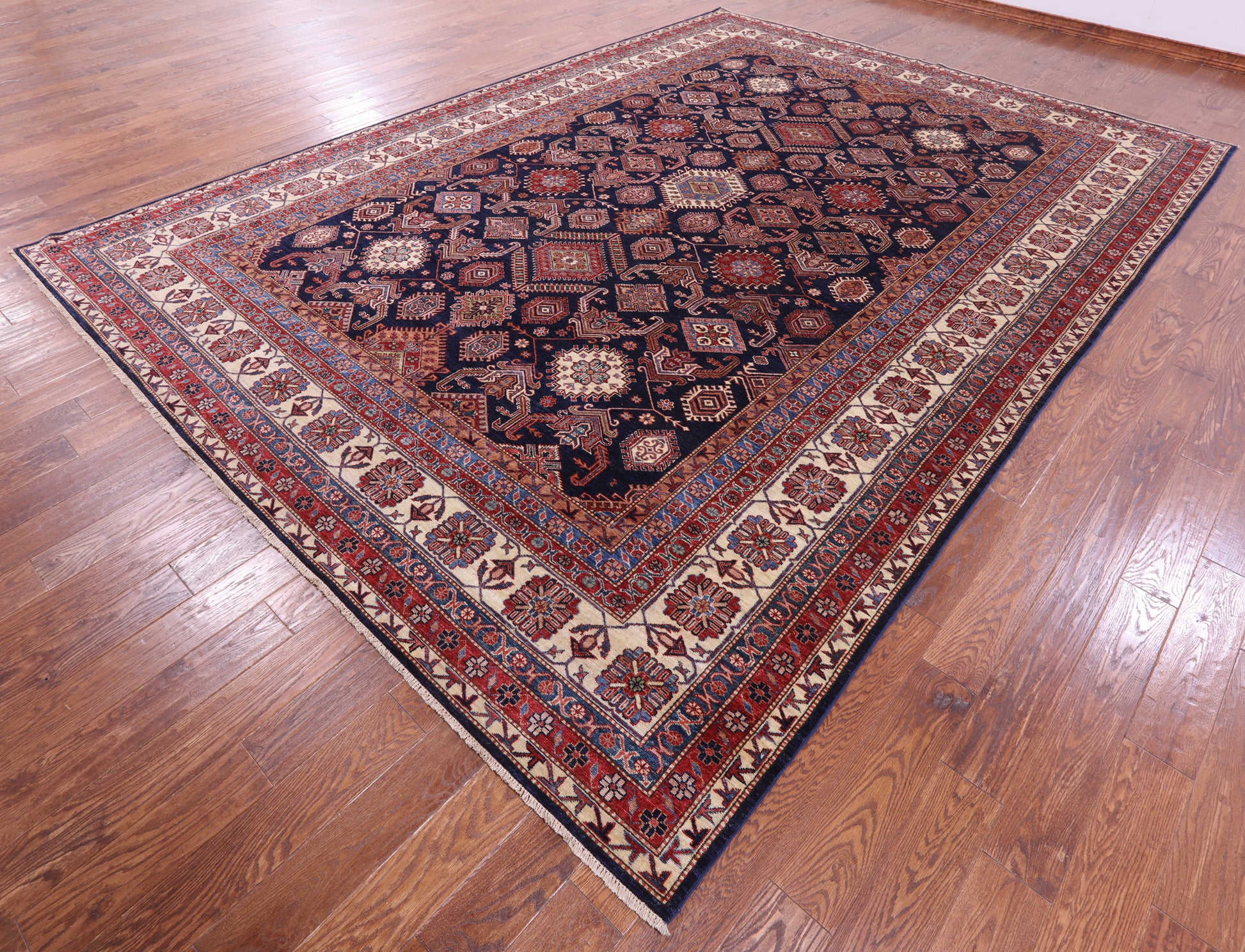 Blue Super Kazak Hand Knotted Wool Rug - 10' 0" X 13' 10" - Golden Nile