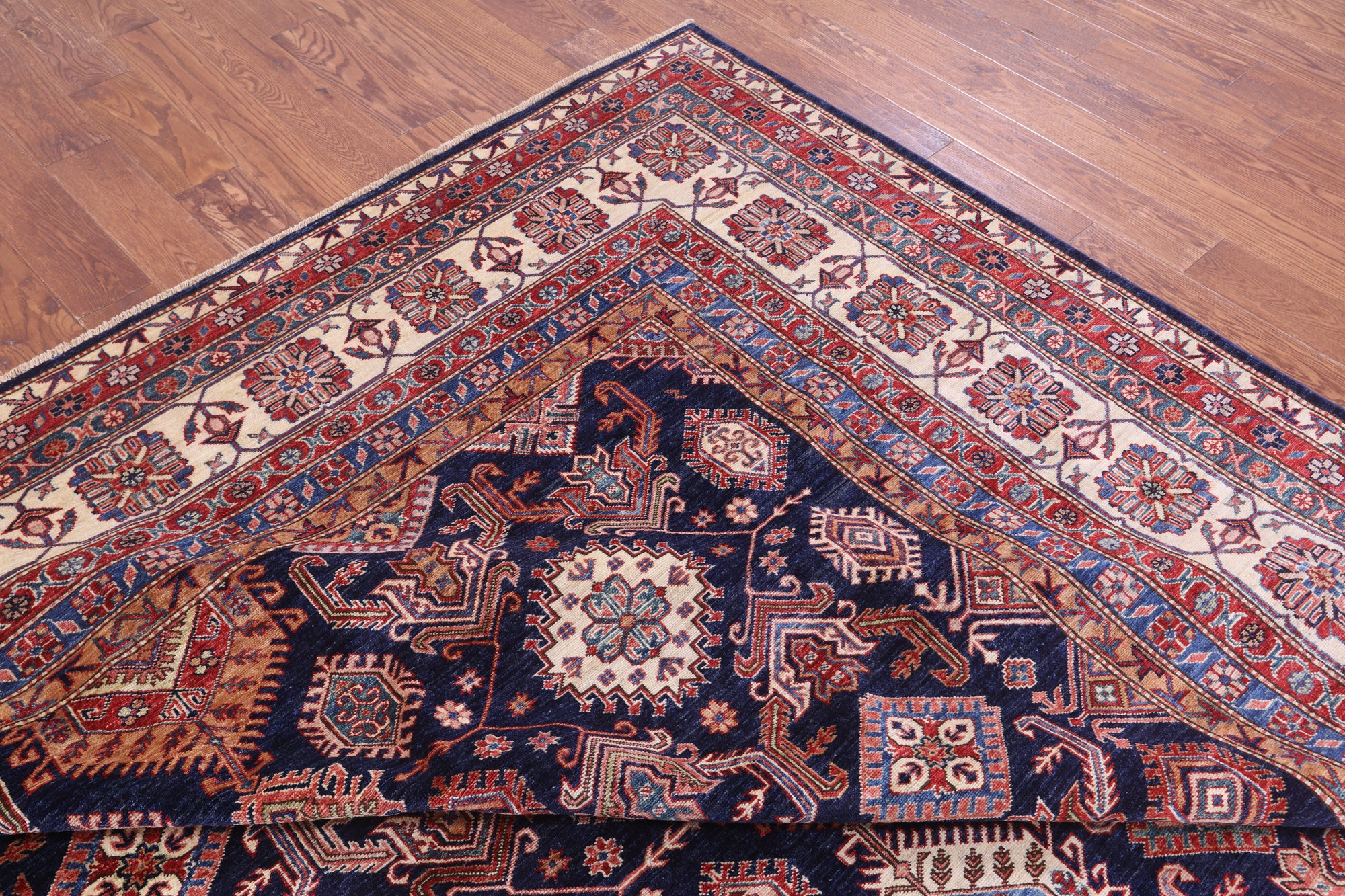 Blue Super Kazak Hand Knotted Wool Rug - 10' 0" X 13' 10" - Golden Nile