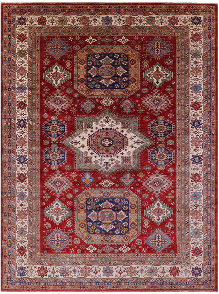 Red Super Kazak Hand Knotted Wool Rug - 9' 9" X 13' 2" - Golden Nile