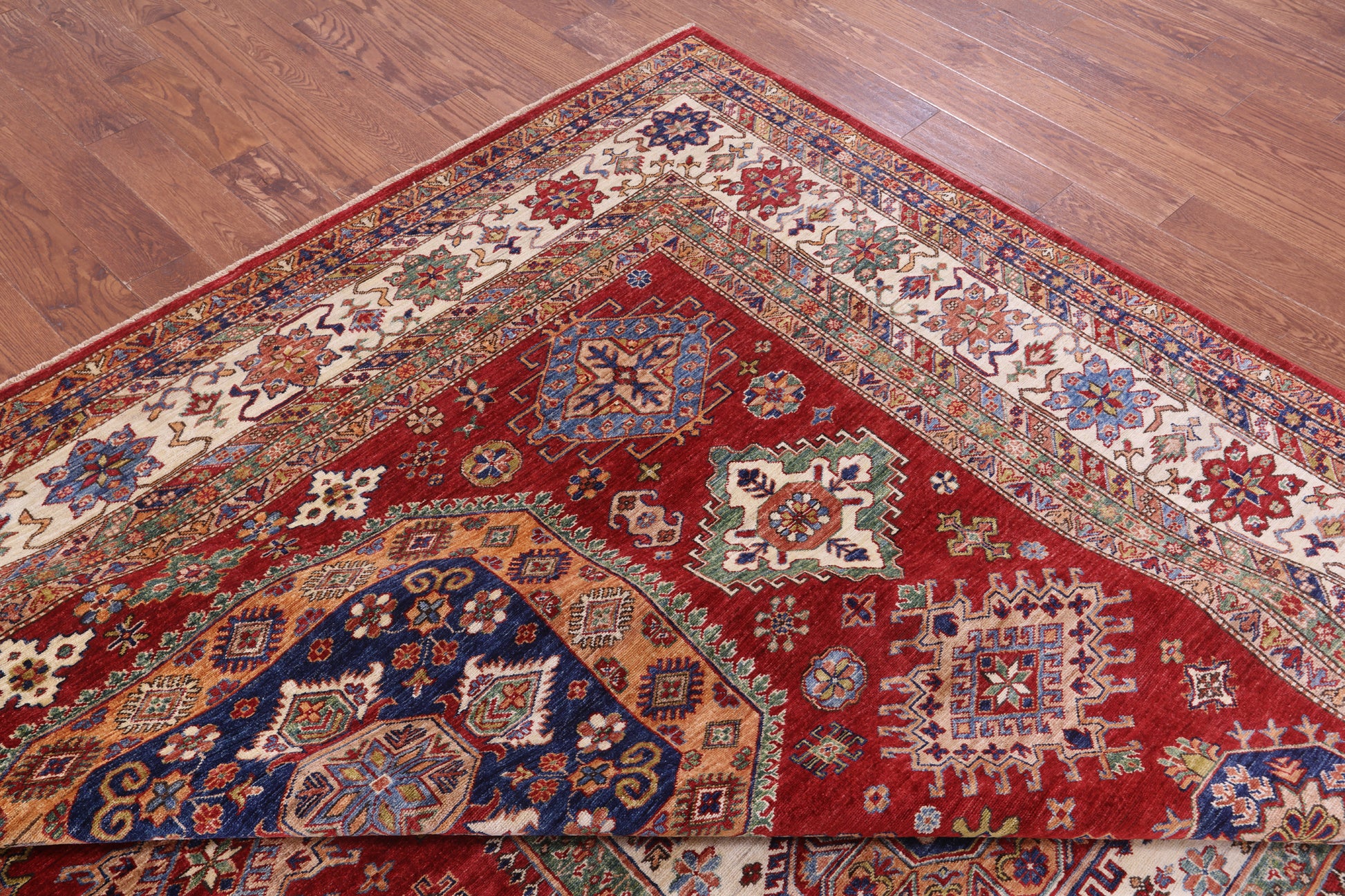 Red Super Kazak Hand Knotted Wool Rug - 9' 9" X 13' 2" - Golden Nile