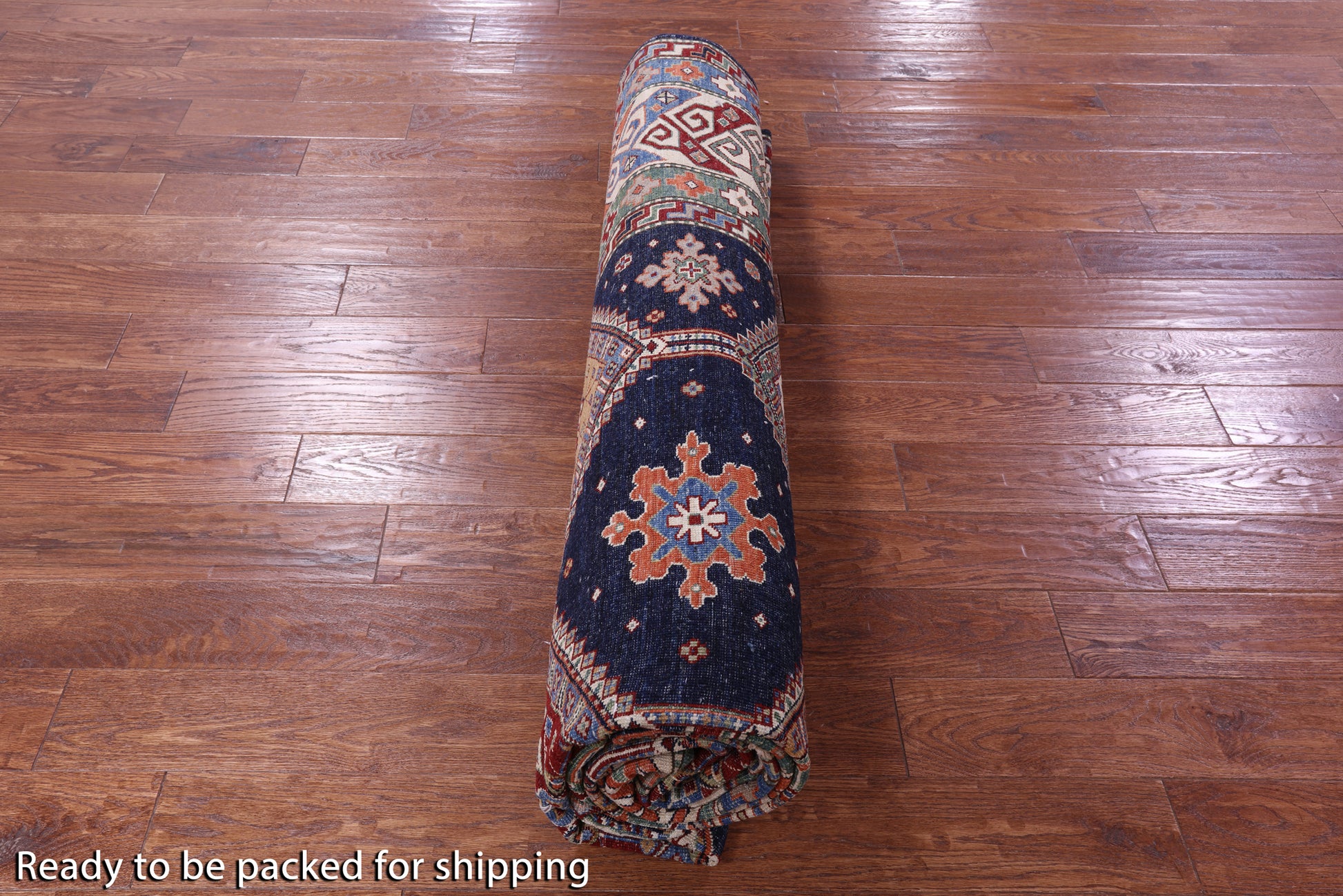 Blue Super Kazak Hand Knotted Wool Rug - 9' 0" X 12' 0" - Golden Nile