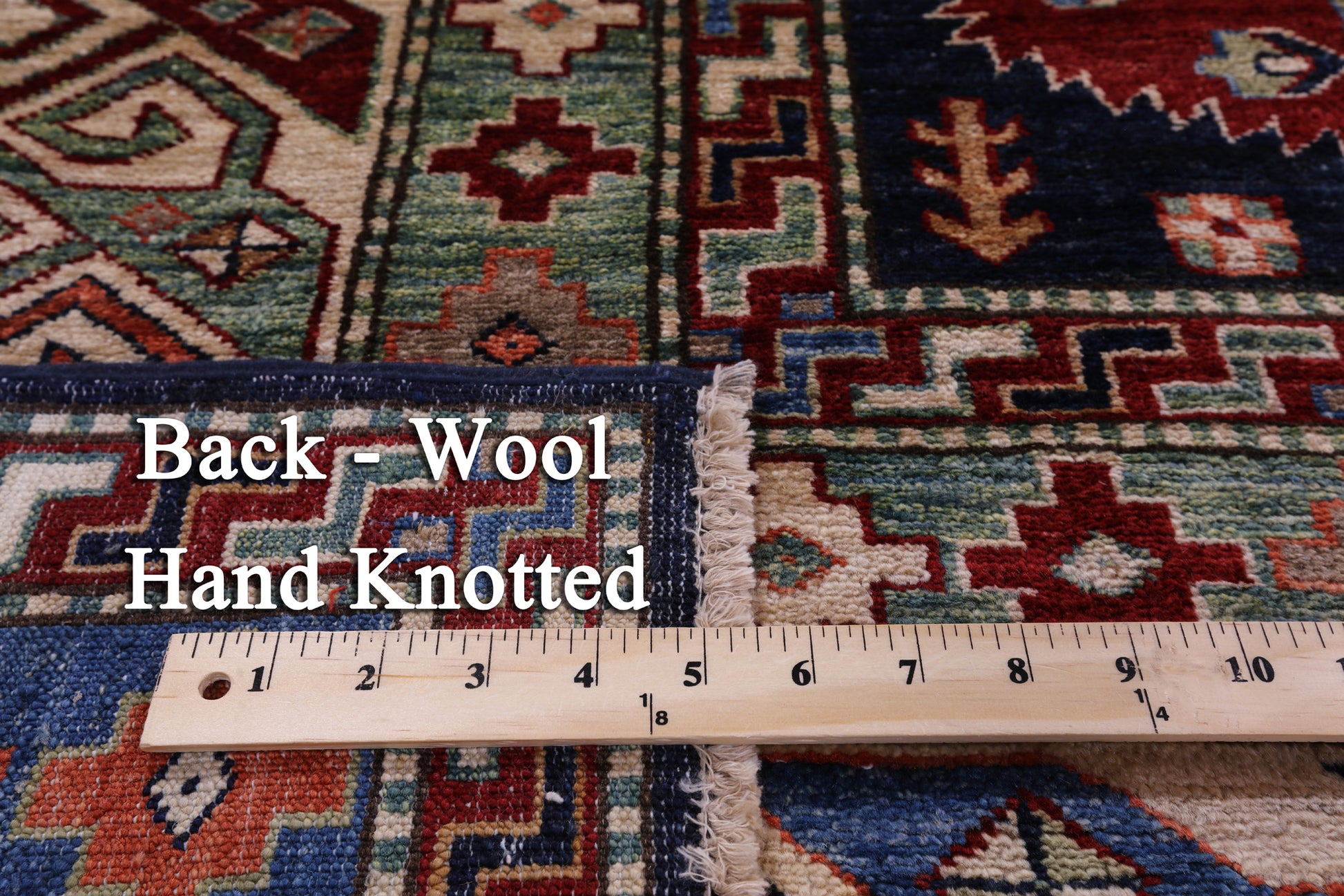 Blue Super Kazak Hand Knotted Wool Rug - 9' 0" X 12' 0" - Golden Nile