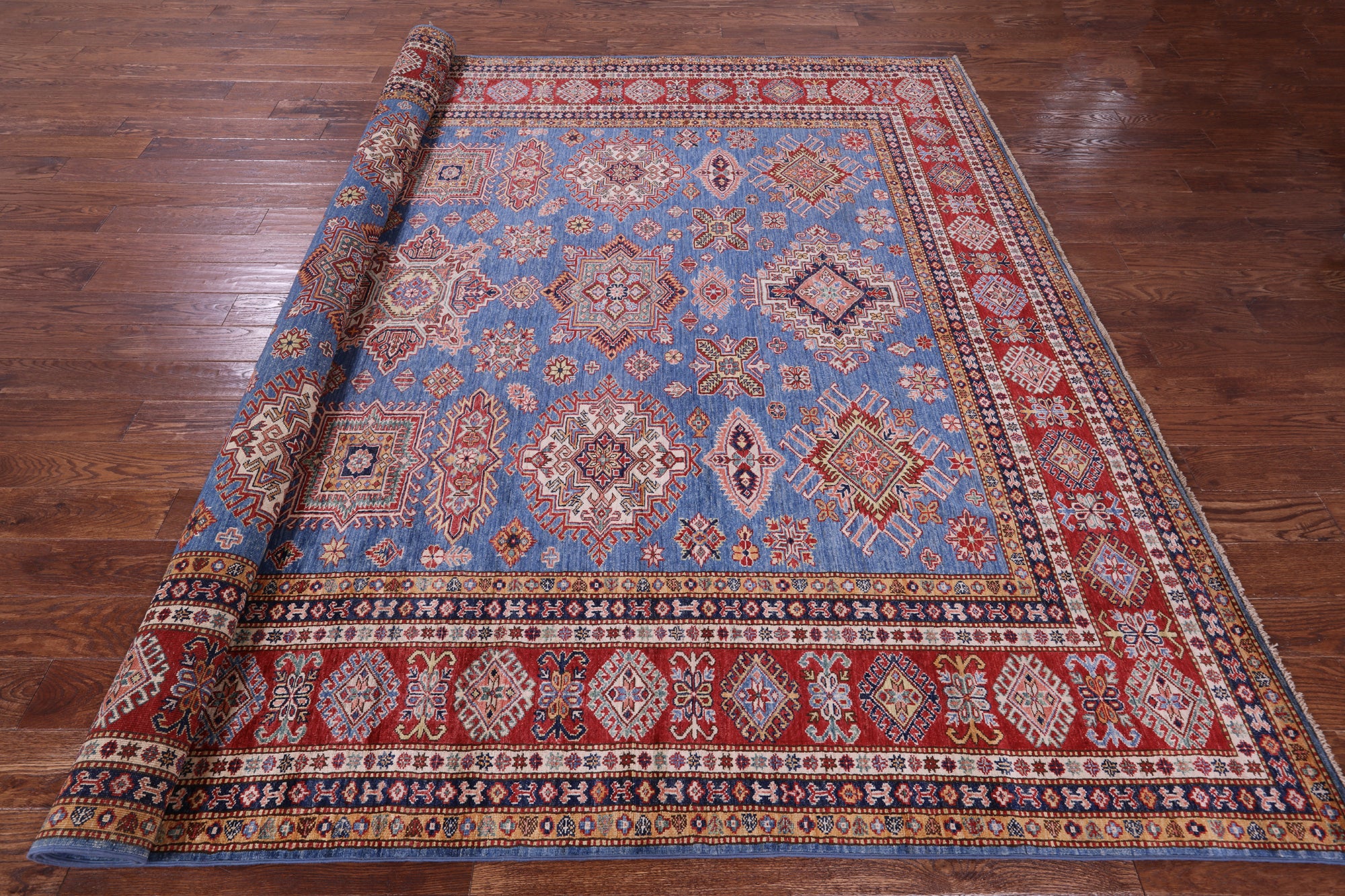 Blue Super Kazak Hand Knotted Wool Rug - 8' 11" X 11' 8" - Golden Nile