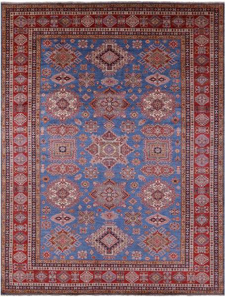 Blue Super Kazak Hand Knotted Wool Rug - 8' 11" X 11' 8" - Golden Nile