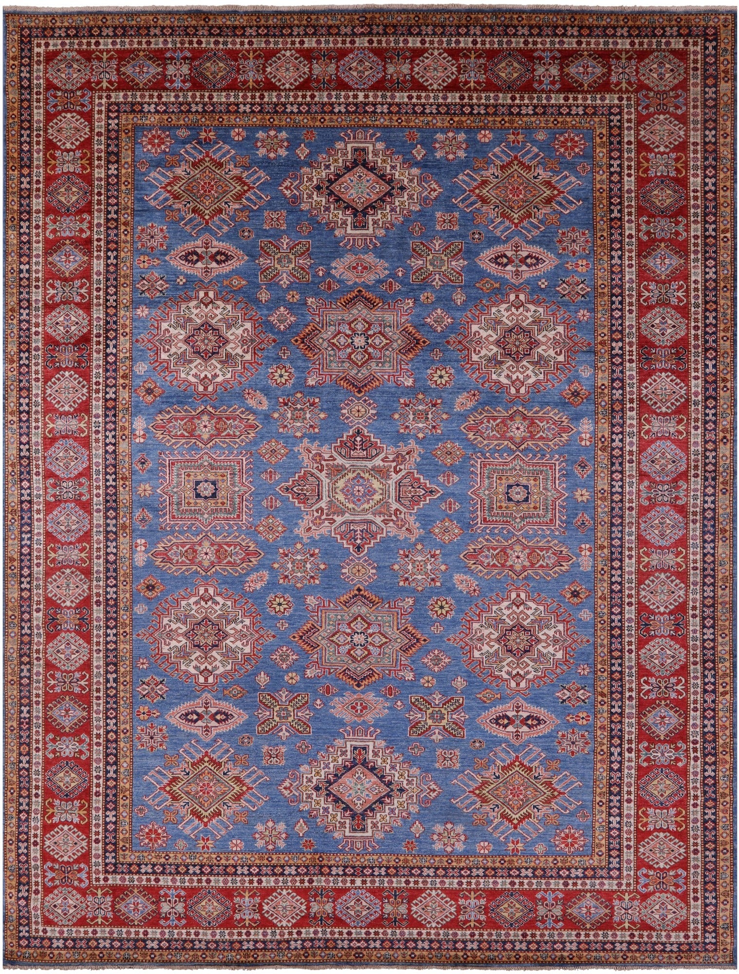 Blue Super Kazak Hand Knotted Wool Rug - 8' 11" X 11' 8" - Golden Nile