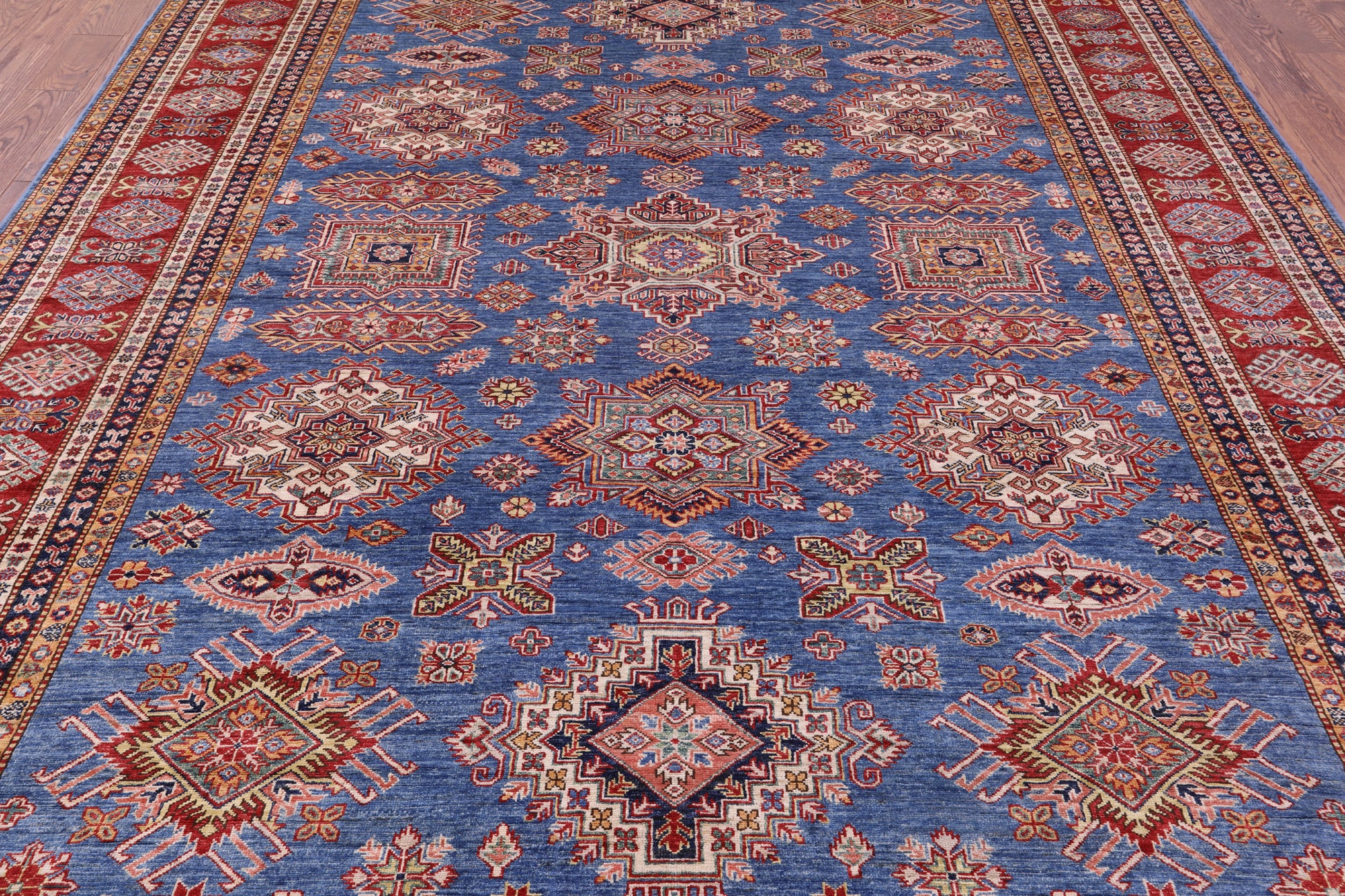 Blue Super Kazak Hand Knotted Wool Rug - 8' 11" X 11' 8" - Golden Nile