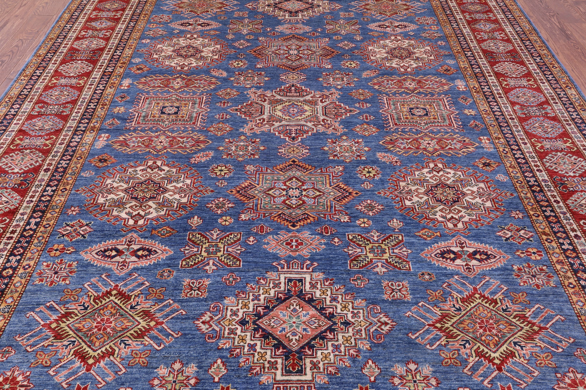 Blue Super Kazak Hand Knotted Wool Rug - 8' 11" X 11' 8" - Golden Nile