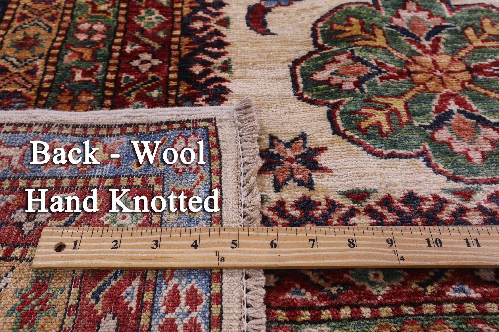 Ivory Super Kazak Hand Knotted Wool Rug - 8' 11" X 11' 4" - Golden Nile