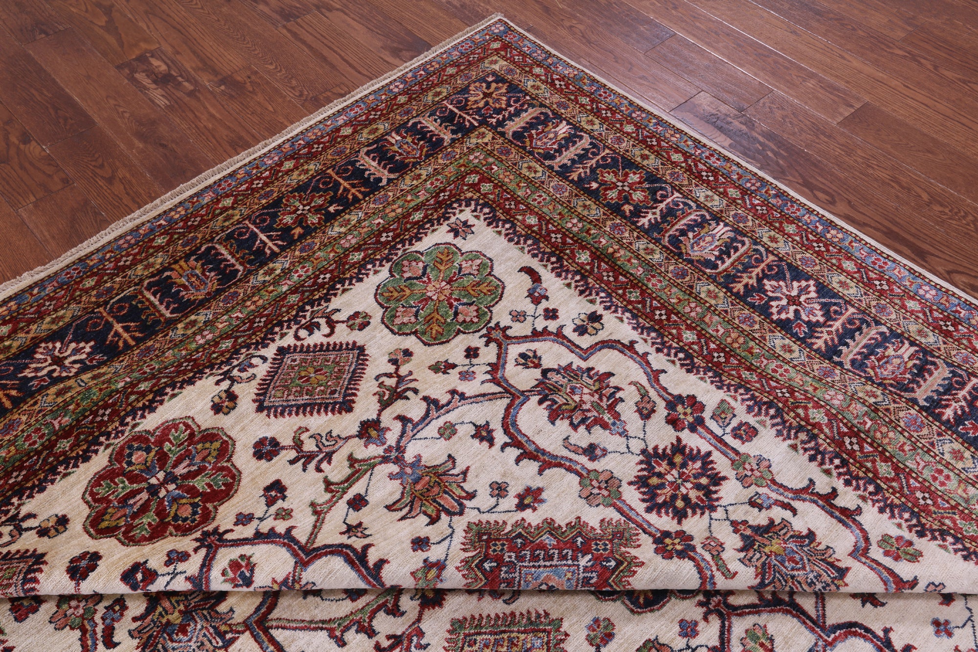 Ivory Super Kazak Hand Knotted Wool Rug - 8' 11" X 11' 4" - Golden Nile