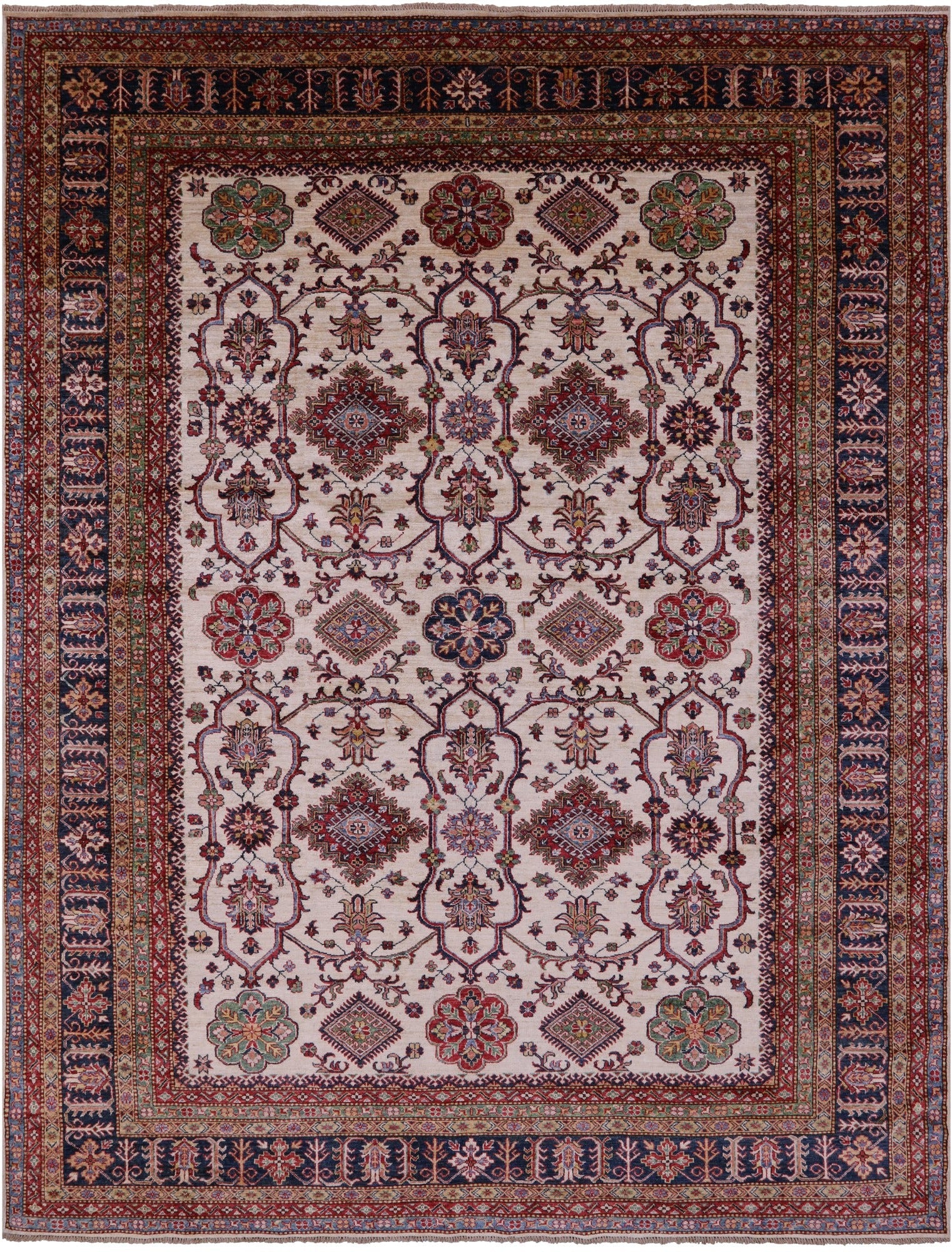 Ivory Super Kazak Hand Knotted Wool Rug - 8' 11" X 11' 4" - Golden Nile
