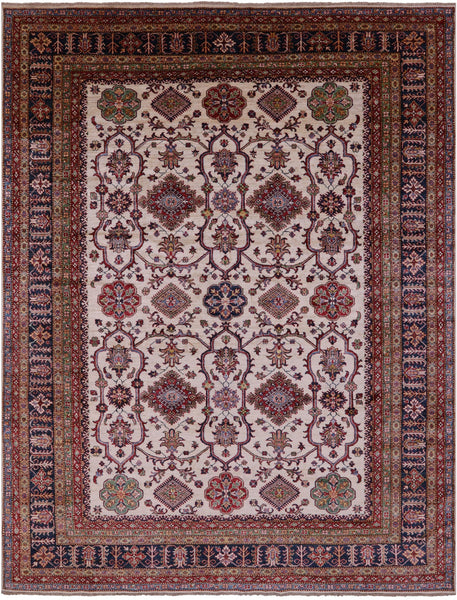 Ivory Super Kazak Hand Knotted Wool Rug - 8' 11" X 11' 4" - Golden Nile