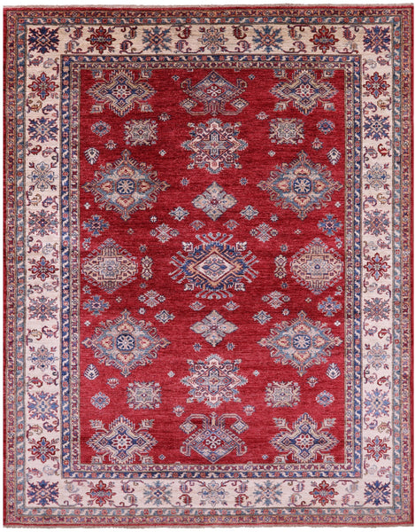 Red Super Kazak Hand Knotted Wool Rug - 7' 11" X 10' 0" - Golden Nile