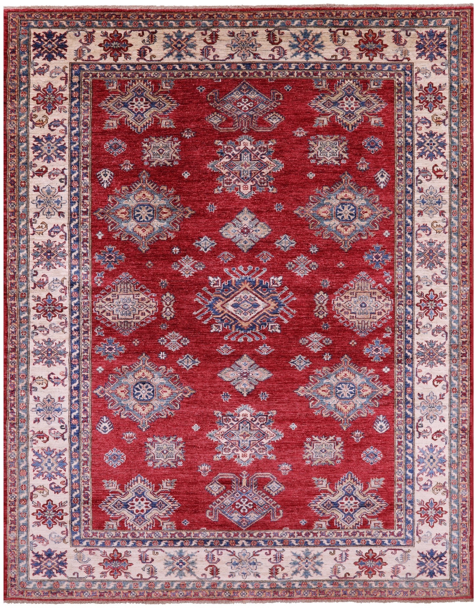 Red Super Kazak Hand Knotted Wool Rug - 7' 11" X 10' 0" - Golden Nile