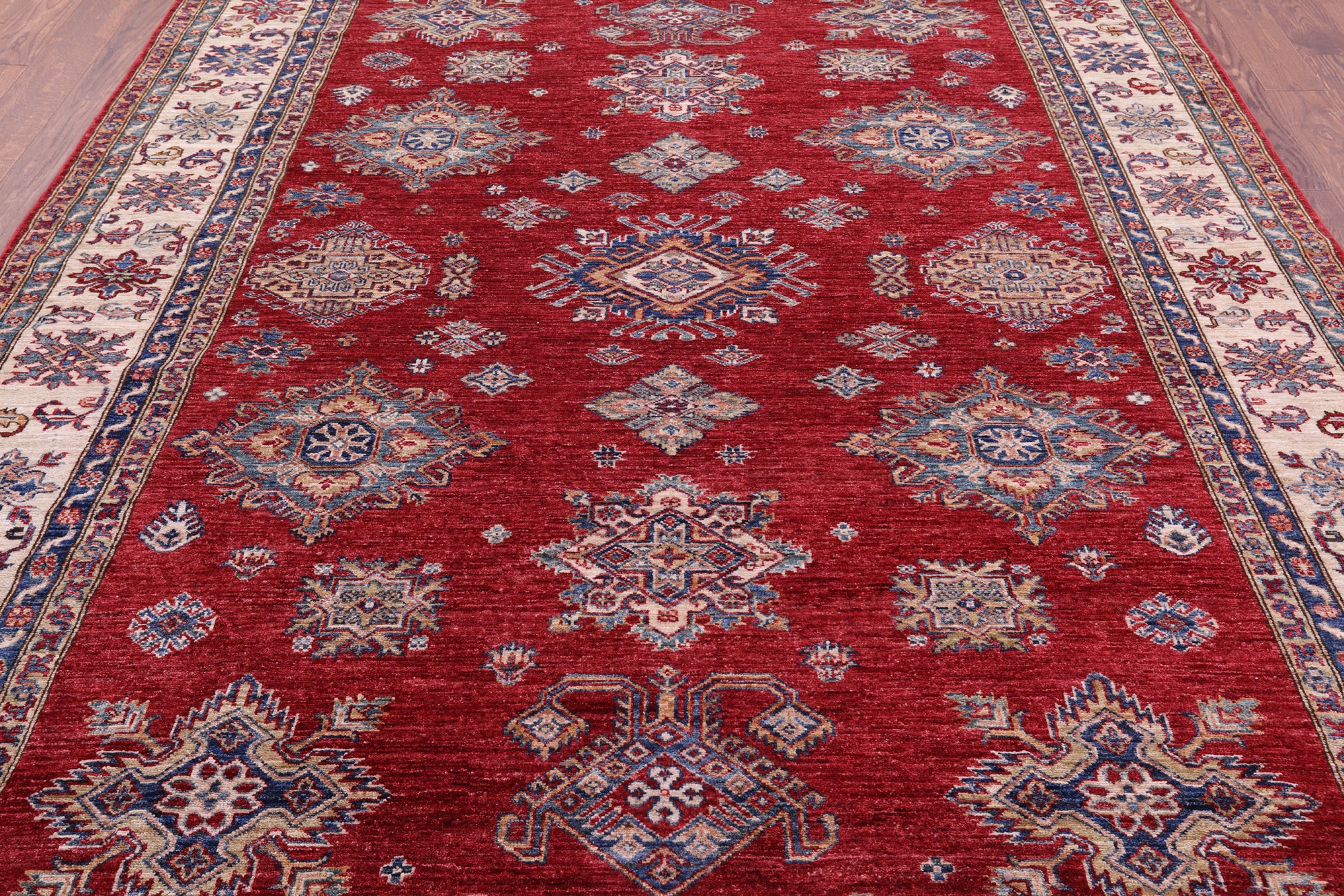 Red Super Kazak Hand Knotted Wool Rug - 7' 11" X 10' 0" - Golden Nile