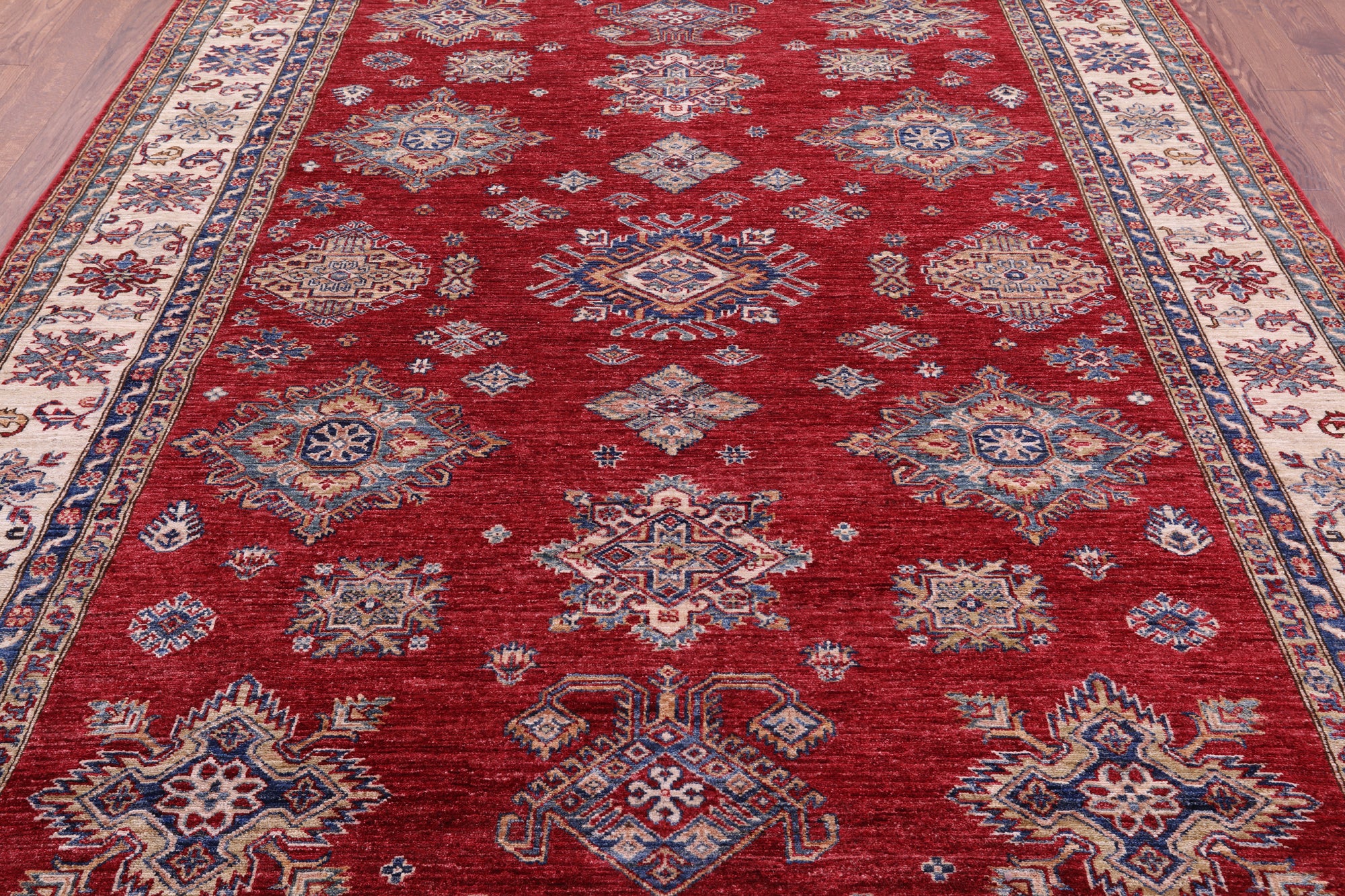 Red Super Kazak Hand Knotted Wool Rug - 7' 11" X 10' 0" - Golden Nile