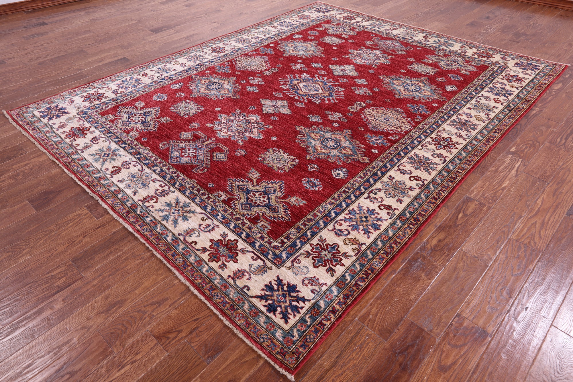 Red Super Kazak Hand Knotted Wool Rug - 7' 11" X 10' 0" - Golden Nile