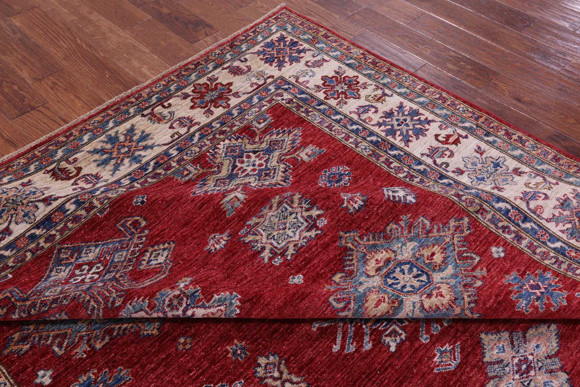 Red Super Kazak Hand Knotted Wool Rug - 7' 11" X 10' 0" - Golden Nile