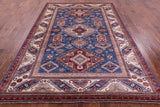Blue Super Kazak Hand Knotted Wool Rug - 6' 11" X 9' 7" - Golden Nile