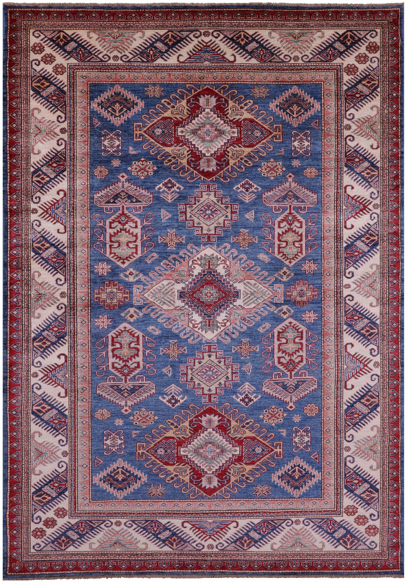 Blue Super Kazak Hand Knotted Wool Rug - 6' 11" X 9' 7" - Golden Nile