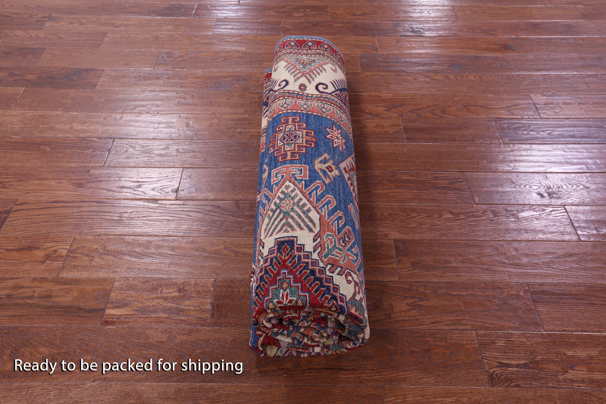 Blue Super Kazak Hand Knotted Wool Rug - 6' 11" X 9' 7" - Golden Nile